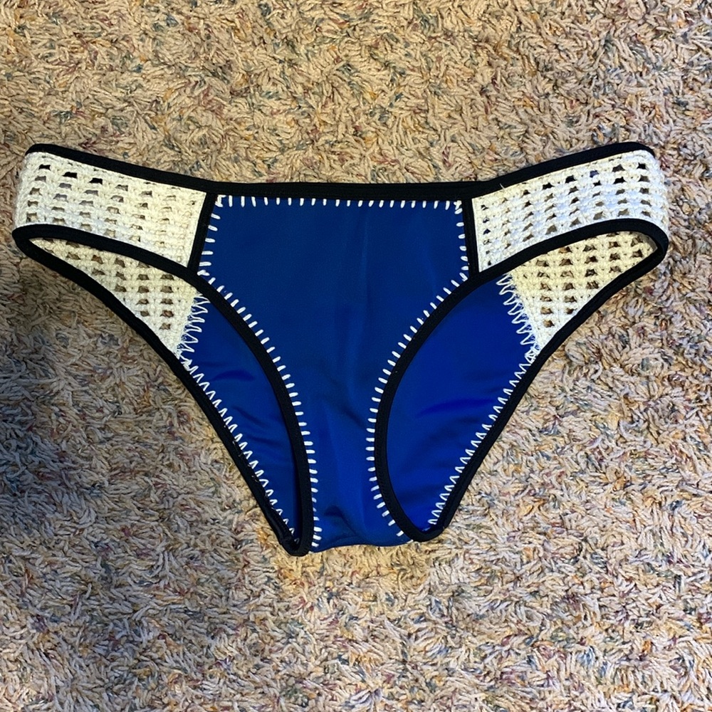 Victoria's Secret Blue and Cream Crochet Bikini Bottoms